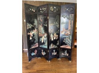 4 Paneled Black Lacquered Chinese Screen