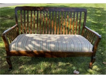 Very Nice! Antique Mahogany Bench, Restored - Thick Cushion!