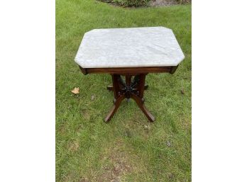 Antique Victorian Eastlake Marble Top Parlor Table, Walnut