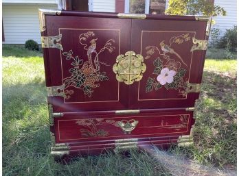 Red Handpainted Chinese Cabinet Chest