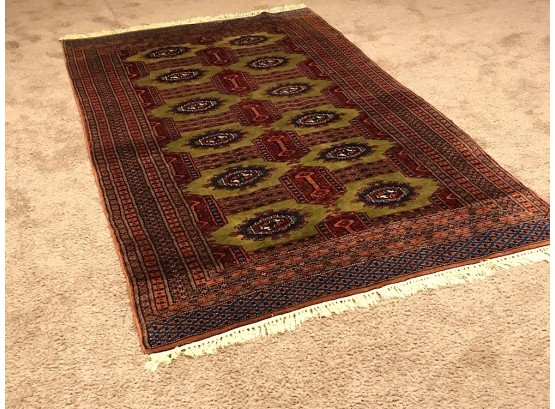 Olive Green And Red Bokara Area Rug