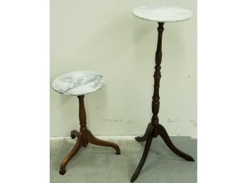 Set Of Marble And Wood End Tables