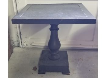 Black Stone And Wood Square  Pedestal Table