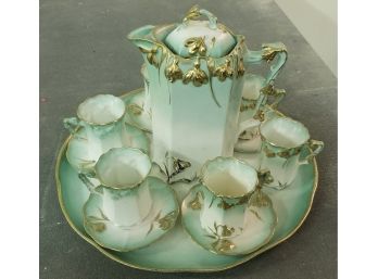 Antique Turquoise And Gold Tea Set