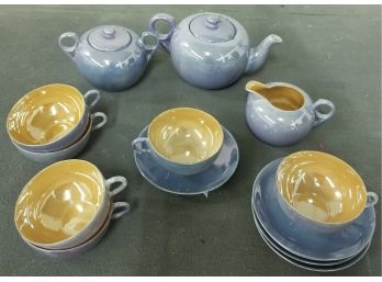 Hand Painted Iridescent Blue Tea Set