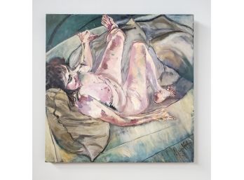 Vintage Female Nude On Canvas By Listed Artist Iris Kaplan