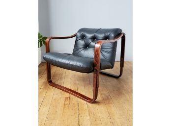 Original 60s Rosewood Scandinavian Leather Bentwood Sling Chair