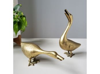 Pair 70s Solid Brass Geese By Unisilver Los Angeles