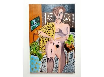 Large 36 X 24 Vintage Abstract Nude Oil On Canvas