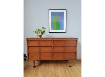 60s Mid Century Louvered Drawer Walnut Low Dresser By Ward Furniture