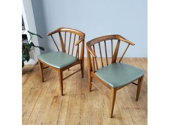 Pair C 1960 Danish Style Slat Back Arm Chairs