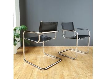 Vintage Pair Italian 70s Mod Mart Stam S-34  Cantilevered Arm Chairs