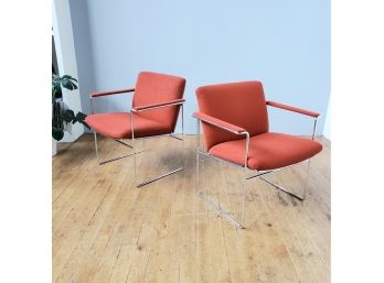 Pair Quality 70s Modern Polished Chrome Arm Chairs