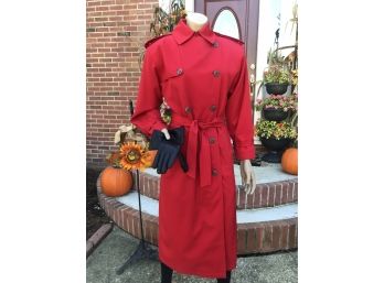 HARVE BENARD Vibrant Red Top Coat With Leather Gloves