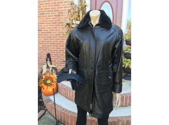 TEODEM Wool Lined Leather Coat With Leather Gloves