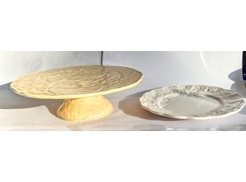 10 Piece Set Of Bordallo Pinaeire Portugal Pure White Dishes 10' And A Yellow Display Tray 12x3.5'