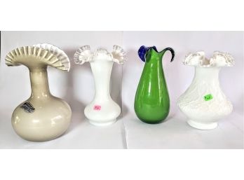 4 Piece Collection Of Unique Ribbon Glass Vases -8' Tall Each