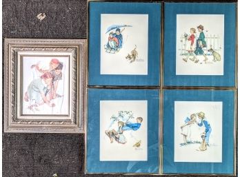 Collection Of Children Themed Norman Rockwell Prints  12x14' Each Framed With Glass