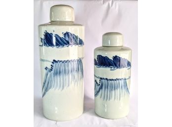 Two Tall Blue Patterned Ginger Jars - Brand New - 14' And 18'