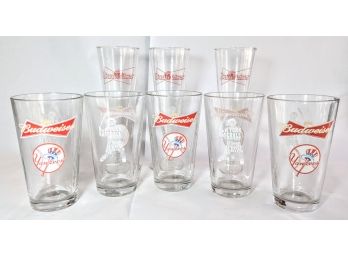 The Budweiser Collection 8 Pieces Of Heavy Yankees Pint Glasses And Tall Beer Glasses