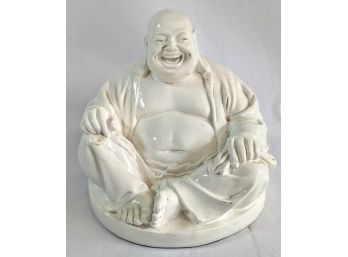 Large Cream White Ceramic Buddha Figure