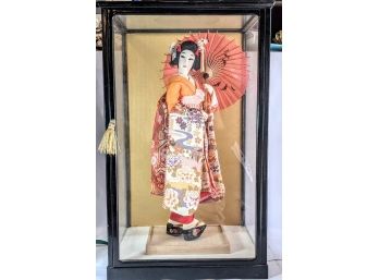 Japanese Geisha Dolls Vintage (1950s) On A Stroll Carrying Her Traditional Japanese Umbrella