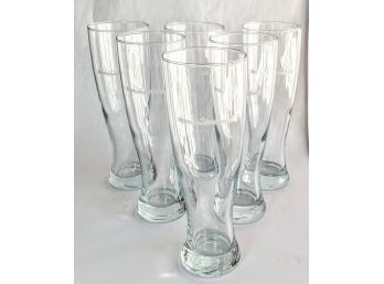 Collection Of 6 Tall Beer Glasses With The Boat Logo 8.5x3'