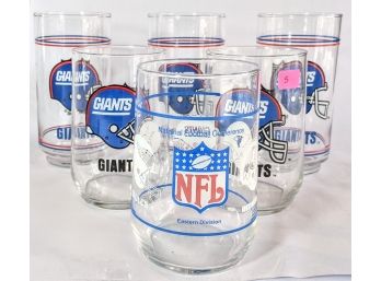 6 Vintage NFL Football Pint Beer Glasses - GO GIANTS 3x6' And 2.5x5'