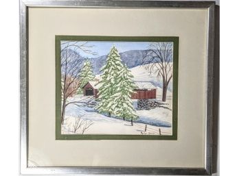 Winter Bridge By Marilyn Germar 21x19' Print Framed With Glass