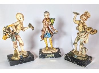Trio Of Vintage Fontanini Depose Italy Gentlemen Figures On Marble Bases 7.5' Each