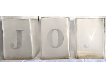Matching Set Of Glass Candle Holders That Spell 'joy'
