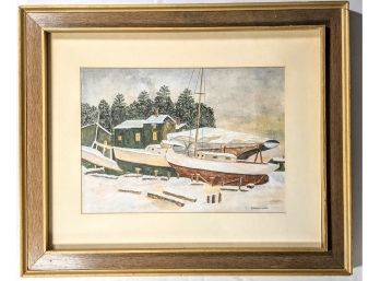 Winter Boats By S.h. Whitelaw 23.5x19' Print Framed With Glass