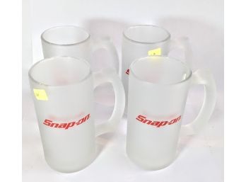 4 Vintage Snap On Frosted Glass Beer Mugs - 3x5.5'