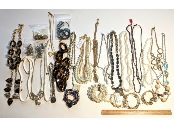 Long And Slim, Charm And Bead Necklaces - Large Costume Necklace And Bracelet Lot