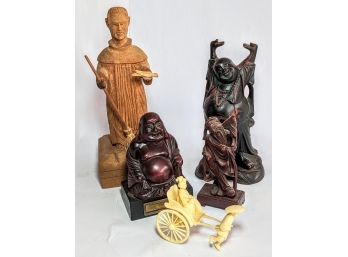 Group Of 4 Mid-century Asian And Buddha Themed Figurines From 3 - 9.5'