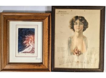 Powerful Woman, A Calendar Page From 1914 And Hope By Jay Philip Print Framed With Glass