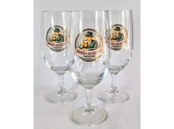 3 Vintage Stemmed Birra Moretti Italian Beer Glasses 3x8'