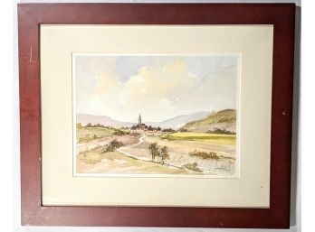 The City On The Hill Watercolor By Arvind Limaye 23x19' Print Framed With Glass