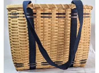 Gorgeous Wood Woven Picnic Basket From Basketville In Excellent Condition
