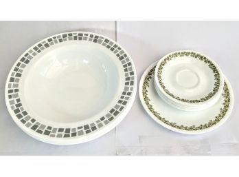 Wedded Pair Of Mid-century Corelle Fine China Plates And Saucers From 2 Sets