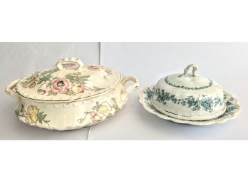 Married Pair Of Fine China Serving Bowls By Crocsville 8x8x5' And Eileen English 7x7x4.5'