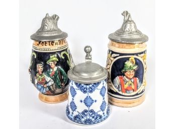 3 Miniature Authentic Full Color Painted Beer Steins Made In Germany