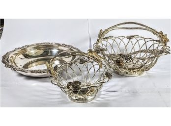 Wedded Set Of Silver-plate Bowls And Wire Baskets From Sheridan And Godinger