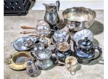 Big Lot Of Electroplate Silver - Quadplate Silver - And Silver Plate Bowls, Cups, Tea Sets, And More