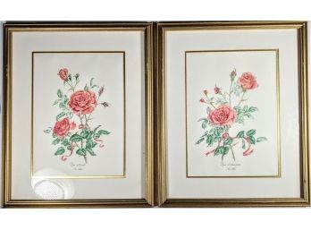 Pair Of Prints 'roses Of Love' By Anne Gethew 21.5x17.5' Each Frames With Glass