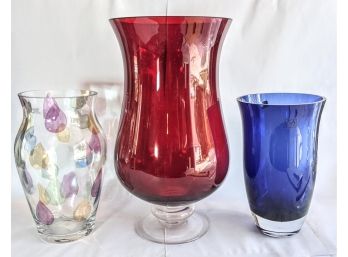 Large, Bright And Vibrant Colored Glass Decorative Vases From LSA And SASAKI