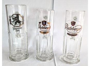 Collection Of 3 Tall And Slim Vintage Glass Beer Steins Each 2.5x8'
