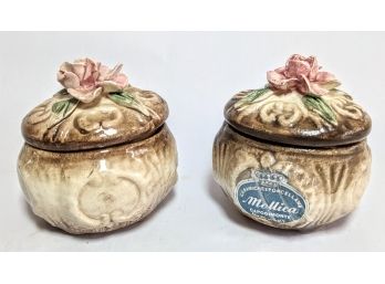 Mid-century Homer Laughlin Miniature Mollica Ceramic Pots With Little Roses 2.5' Each