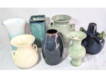 7 Piece Wedded Set Of Ceramic And Glass Vases Ranging From 6' To 8'