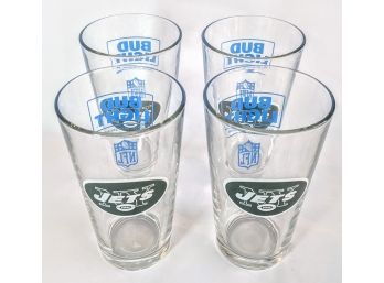 4 Vintage Heavy Glass Bud Light Pint Beer Glasses - GO JETS 3.5x6'